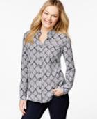 Charter Club Printed Button-down Blouse, Only At Macy's