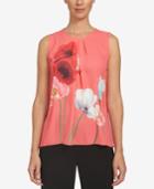 Cece Pleated Floral-print Shell