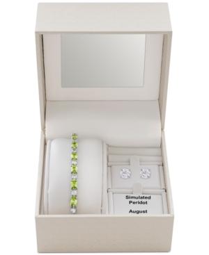Simulated Peridot Slider Bracelet & Cubic Zirconia Stud Earrings