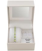 Simulated Peridot Slider Bracelet & Cubic Zirconia Stud Earrings