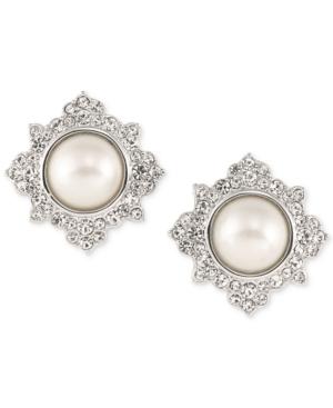 Carolee Silver-tone Imitation Pearl And Crystal Pave Stud Earrings