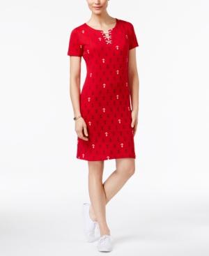 Karen Scott Lace-up Anchor-print Dress, Created For Macy's