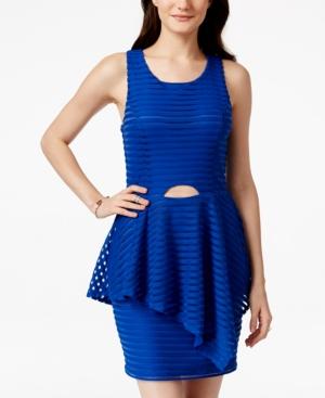 Material Girl Juniors' Illusion-striped Asymmetrical-peplum Dress, Only At Macy's