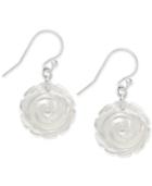Mother Of Pearl Carved Rose Drop Earrings In Sterling Silver (16mm)