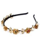 I.n.c. Gold-tone Multi-stone & Imitation Pearl Flower Satin-wrapped Headband, Created For Macy's