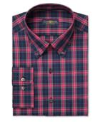 Club Room Men's Estate Classic-fit Wrinkle Resistant Navy Macbeth Dress Shirt, Only At Macy's