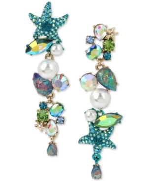 Betsey Johnson Gold-tone Crystal, Pave & Imitation Pearl Sea-themed Mismatch Earrings