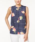Maison Jules Striped Floral-print Top, Only At Macy's