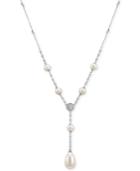Majorica Sterling Silver Imitation White Pearl And Crystal Lariat Necklace