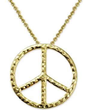 Textured Peace Sign Pendant Necklace In 18k Gold-plated Sterling Silver