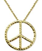 Textured Peace Sign Pendant Necklace In 18k Gold-plated Sterling Silver
