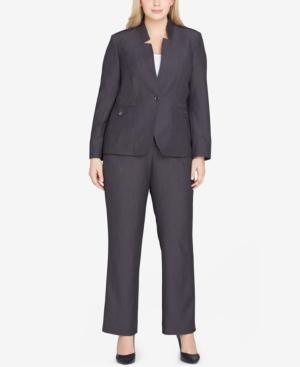 Tahari Asl Plus Size One-button Star-neck Pantsuit