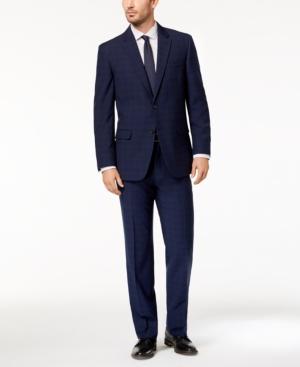 Tommy Hilfiger Men's Slim-fit Stretch Performance Navy/black Windowpane Plaid Suit