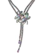 Carolyn Pollack Freshwater Peacock Pearl (5mm) & Multi-gemstone (33 Ct. T.w.) Dragonfly Lariat Necklace In Sterling Silver