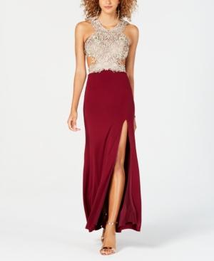 Dear Moon Juniors' Embroidered Cutout Gown