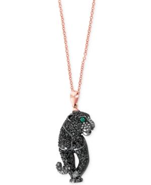 Signature By Effy Diamond (1-1/4 Ct. T.w.) And Emerald Accent Panther Necklace In 14k Rose Gold