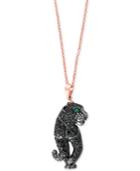 Signature By Effy Diamond (1-1/4 Ct. T.w.) And Emerald Accent Panther Necklace In 14k Rose Gold
