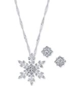 Charter Club Silver-tone Crystal Snowflake Pendant Necklace And Stud Earrings
