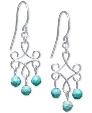 Manufactured Turquoise Fancy Scroll Drop Earrings (6 X 3-1/2mm) In Sterling Silver