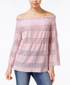 Say What? Juniors' Off-the-shoulder Lace-stripe Top