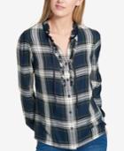 Tommy Hilfiger Ruffled Plaid Blouse, Created For Macy's