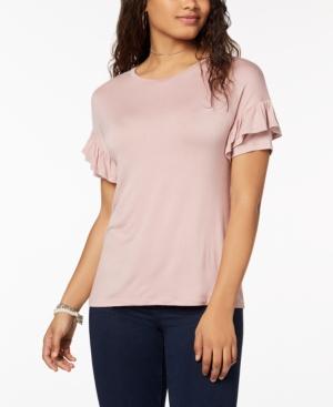 Ultra Flirt By Ikeddi Juniors' Ruffle-sleeved T-shirt