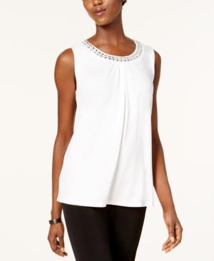 Ny Collection Embellished Pleated Top