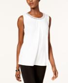 Ny Collection Embellished Pleated Top