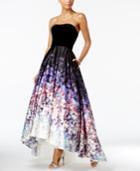 Betsy & Adam Strapless Velvet Printed High-low Gown