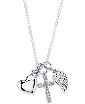 Inspirational Angel Wing, Cross, And Heart Pendant In Sterling Silver