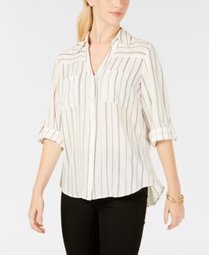 Bcx Juniors' Printed Roll-sleeved Button-front Blouse