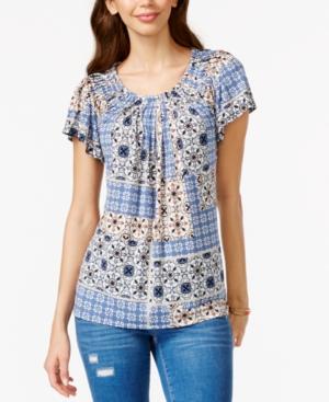 Style & Co. Printed Pleated Neck Top, Only At Macy's