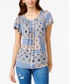 Style & Co. Printed Pleated Neck Top, Only At Macy's