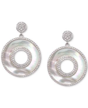 Nina Silver-tone Pave & Imitation Mother-of-pearl Circular Drop Earrings