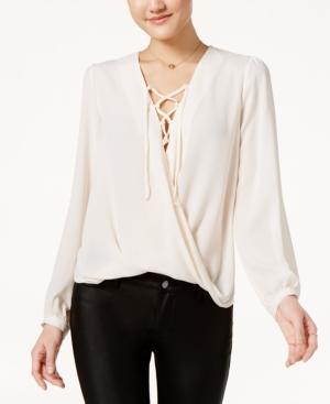 Lily Black Juniors' Lace-up Faux-wrap Top, Only At Macy's