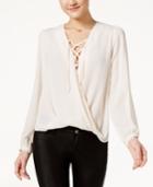 Lily Black Juniors' Lace-up Faux-wrap Top, Only At Macy's
