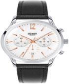 Henry London Highgate Gents 41mm Black Leather Strap Watch With Stainless Steel Silver Casing