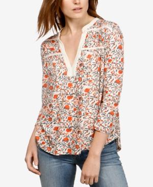 Lucky Brand Cotton Printed Split-neck Top