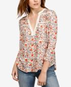 Lucky Brand Cotton Printed Split-neck Top