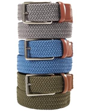 Perry Ellis Men's Webbed Leather Trim Belt
