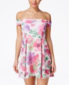 B Darlin Juniors' Off-the-shoulder Floral-print A-line Dress