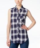 At Last Juniors' Sleeveless Plaid Button-down Shirt