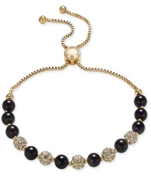 Charter Club Gold-tone Pave Bead & Jet Imitation Pearl Slider Bracelet, Created For Macy's