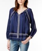 Lucky Brand Embroidered Tassel-detail Top