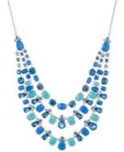 Nine West Silver-tone Blue Stone And Crystal Triple-layer Statement Necklace