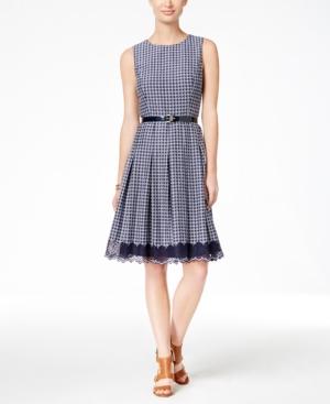 Tommy Hilfiger Belted Houndstooth Fit & Flare Dress