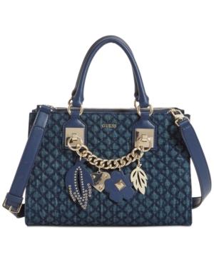 Guess Stassie Society Medium Denim Satchel
