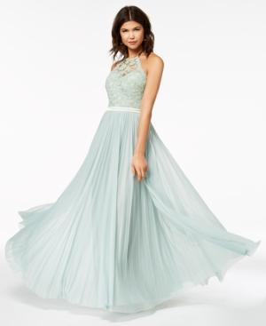 Sequin Hearts Juniors' Lace & Pleated Halter Gown, A Macy's Exclusive Style