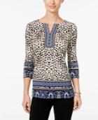 Jm Collection Mixed-print Top, Only At Macy's