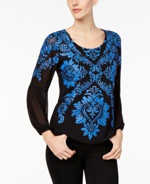 Jm Collection Printed Scoop-neck Top